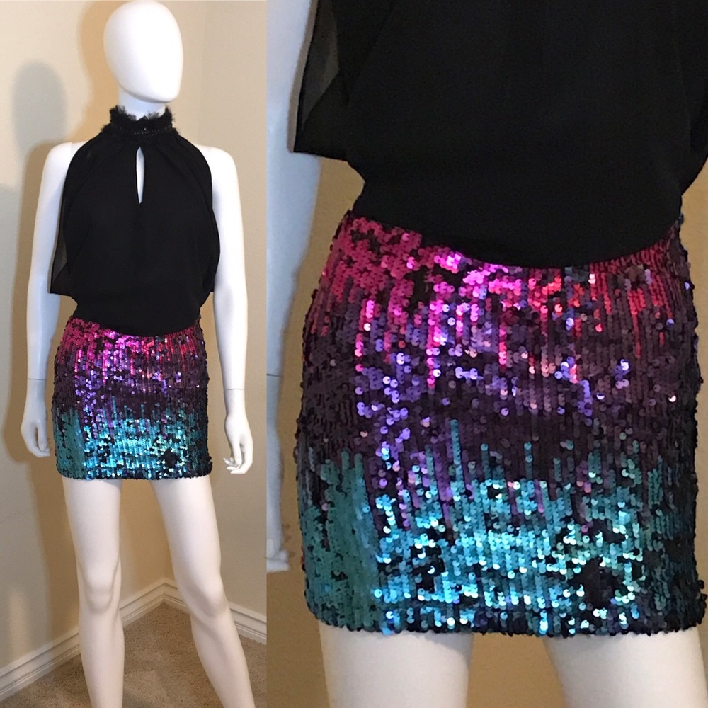 Multi Colored Sequin Mini Skirt - S